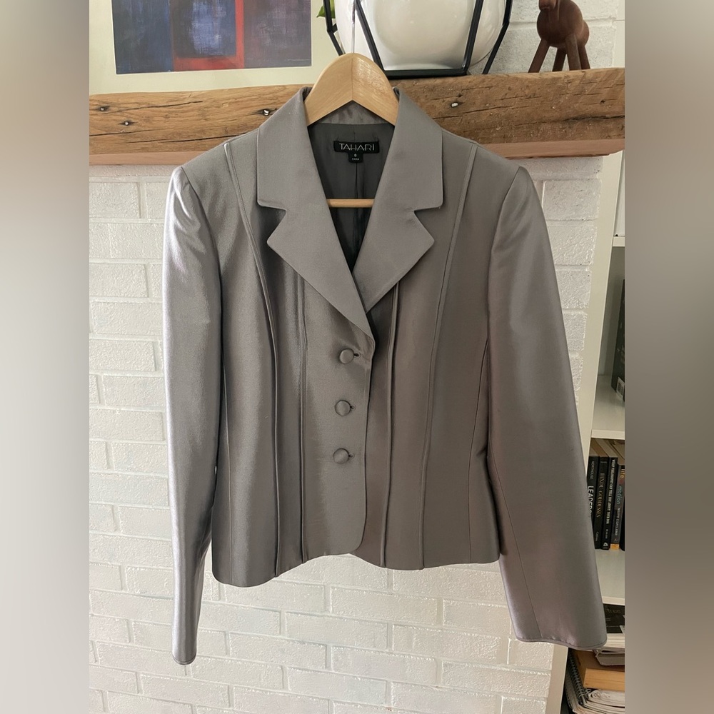 Tahari Gray Blazer Classic Tailored Suit Jacket